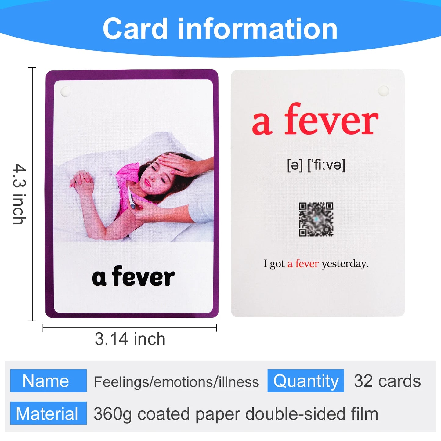 Feelings Emotions Illness English Word Card Flash Card Learning Educational Toy for Kids Children Pocket Card Gifts Montessori - LearnPlay Labs