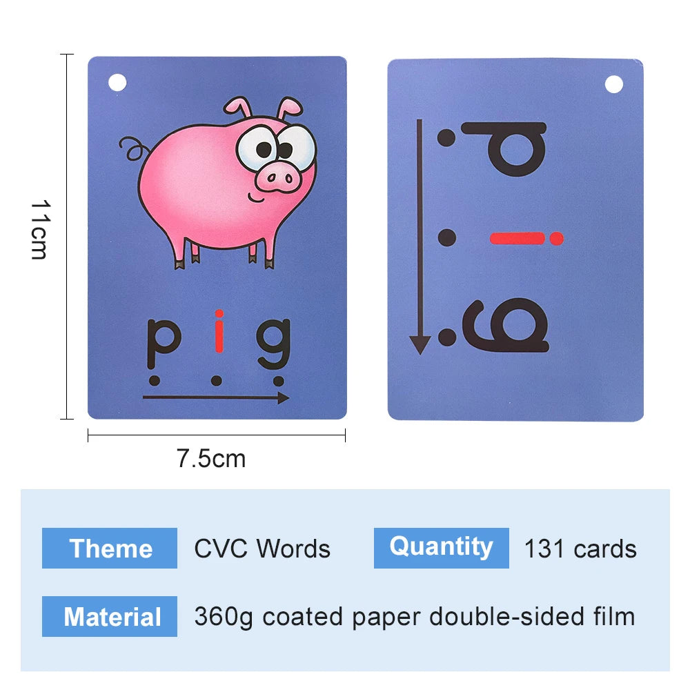 CVC Words Phonics Flashcards Montessori Learning English Sight Words Educational Poster Flash Cards for Kids Cognitive Games - LearnPlay Labs