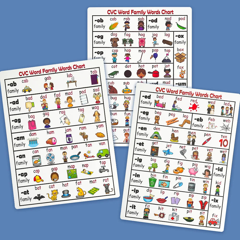 CVC Words Phonics Flashcards Montessori Learning English Sight Words Educational Poster Flash Cards for Kids Cognitive Games - LearnPlay Labs