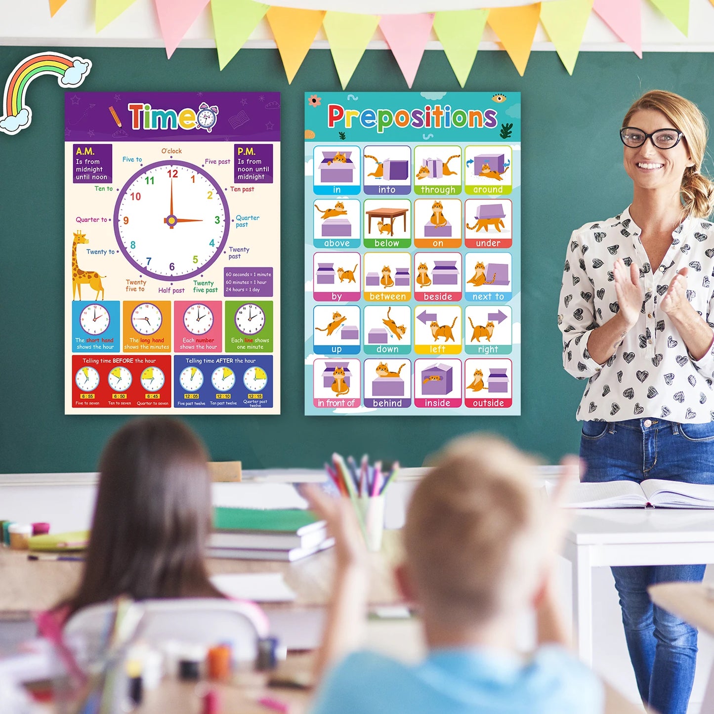 1 Set Classroom Decor 18 Themes Kid English A3 Big Cards ABC Letter/Animal/Numbers/Weather Learning Chart Kindergarten Supplies - LearnPlay Labs