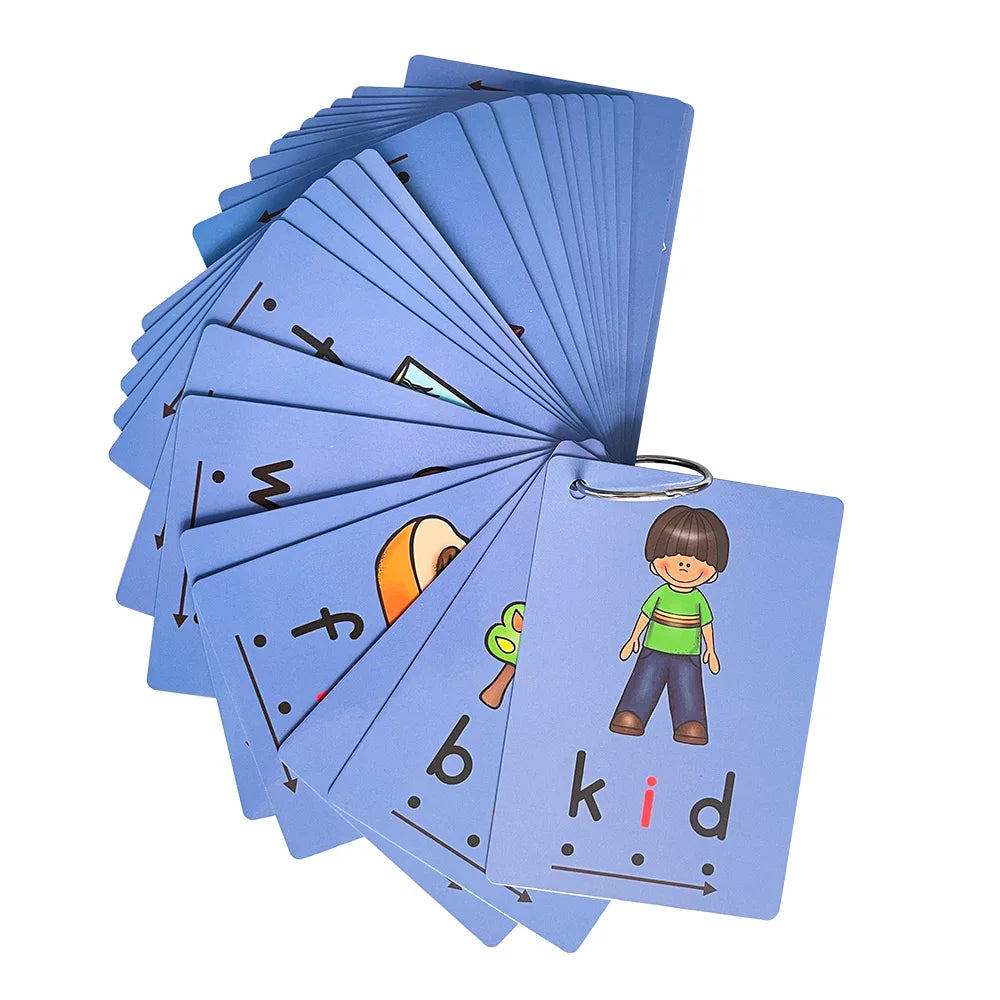 CVC Words Phonics Flashcards Montessori Learning English Sight Words Educational Poster Flash Cards for Kids Cognitive Games - LearnPlay Labs