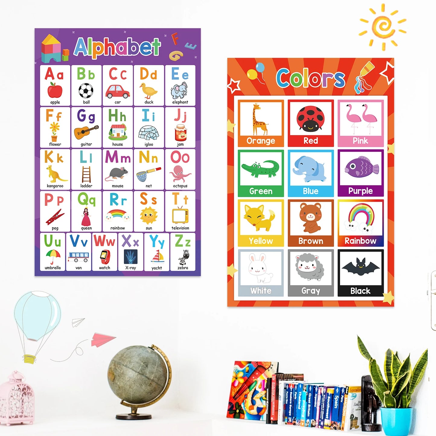 1 Set Classroom Decor 18 Themes Kid English A3 Big Cards ABC Letter/Animal/Numbers/Weather Learning Chart Kindergarten Supplies - LearnPlay Labs