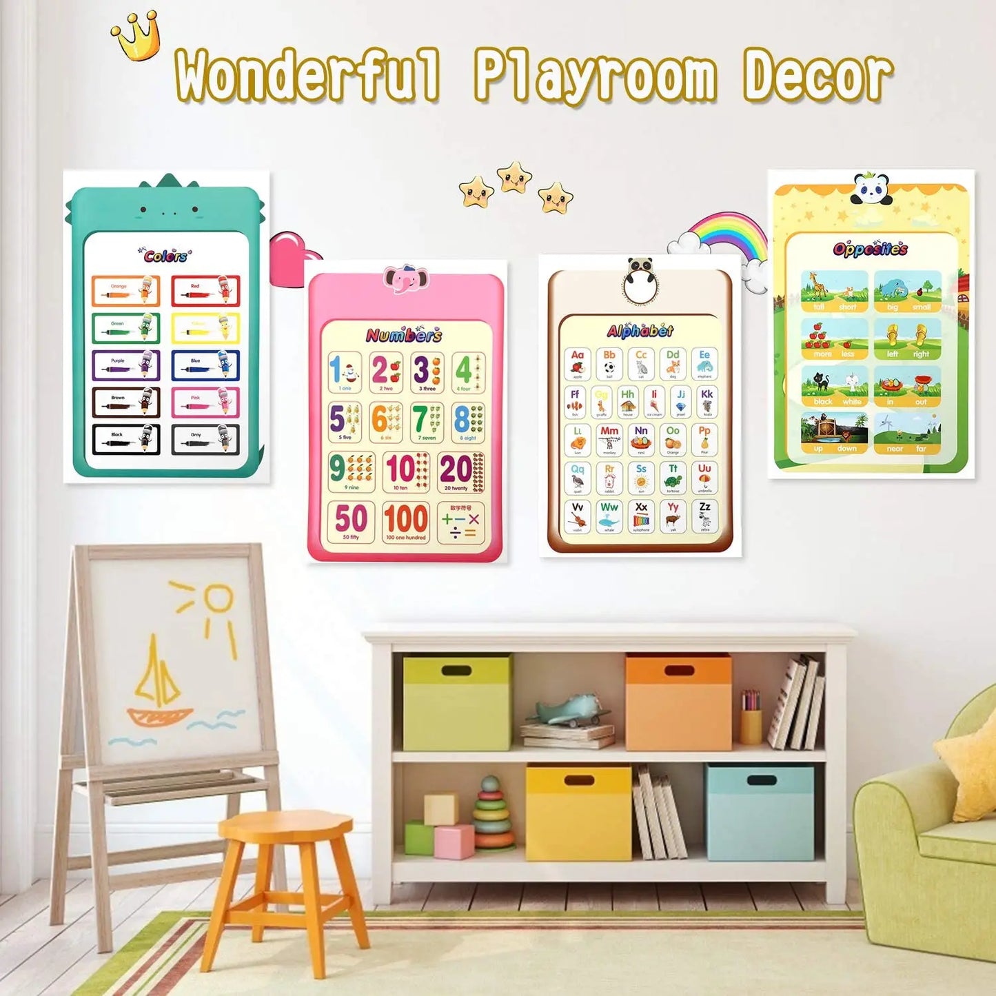 A3 Set English Learning Poster Colors Months Numbers Animals Alphabet Shapes Preschool Kindergarten Early Education Kids Posters - LearnPlay Labs