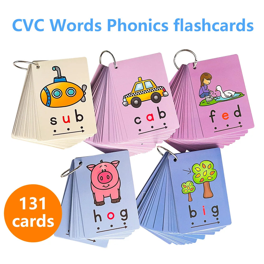 CVC Words Phonics Flashcards Montessori Learning English Sight Words Educational Poster Flash Cards for Kids Cognitive Games - LearnPlay Labs