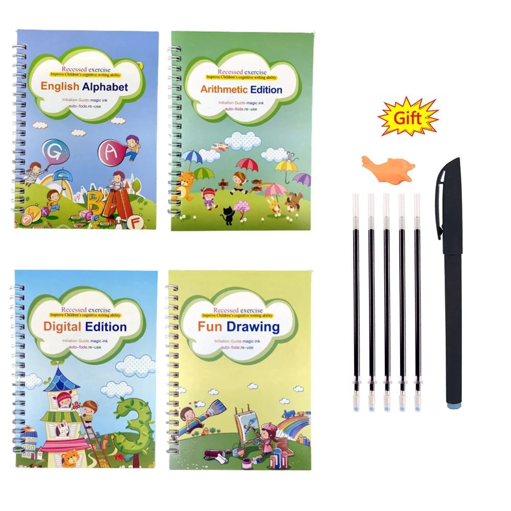 4Books Pen Magic Copy Book Free Wiping Children's Kids Writing Sticker Practice English Copybook For Calligraphy Montessori Gift