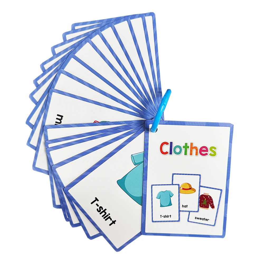 Kids Montessori English Words Learning Card Pocket Flashcards Early Educational Toys Classroom Supplies Teaching Aids