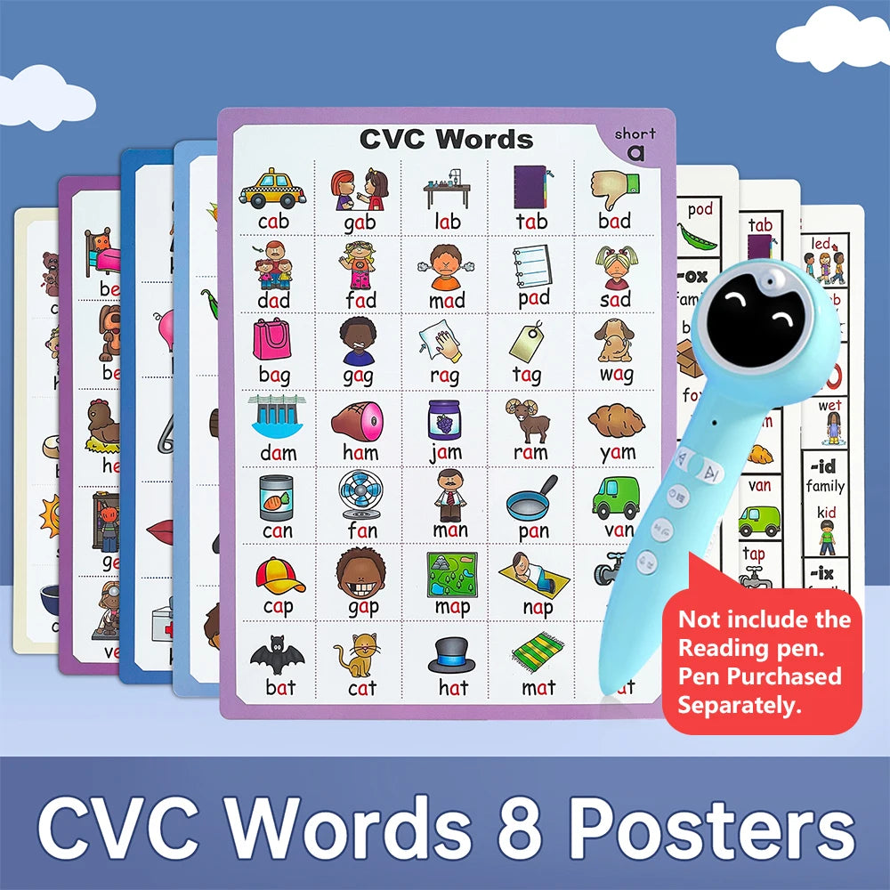 CVC Words Phonics Flashcards Montessori Learning English Sight Words Educational Poster Flash Cards for Kids Cognitive Games - LearnPlay Labs