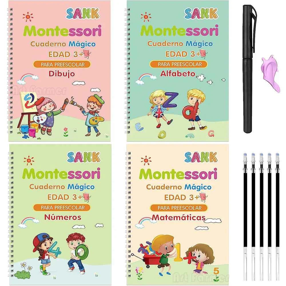4 Books Montessori Magic Writing Book in Spanish Copybook Drawing Notebook Kids Learning Children Chinese Painting