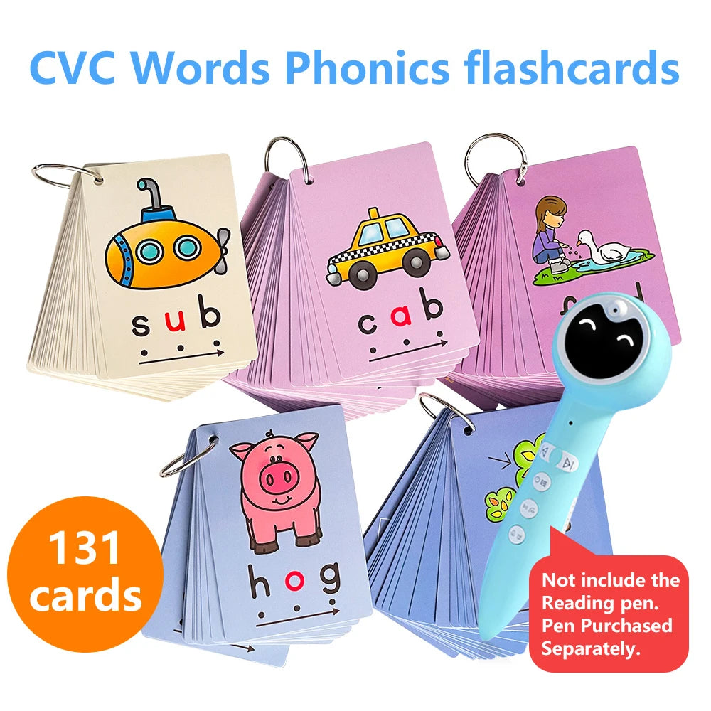 CVC Words Phonics Flashcards Montessori Learning English Sight Words Educational Poster Flash Cards for Kids Cognitive Games - LearnPlay Labs
