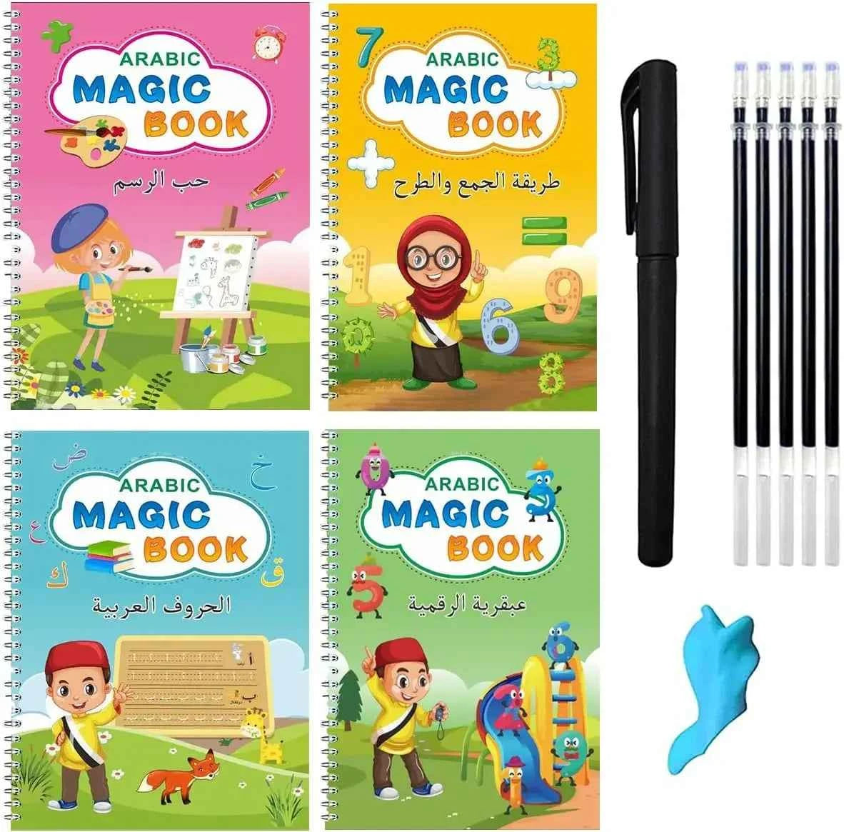 4pcs Magic Practice Copybook Pen Preschools Kids Calligraphy Portuguese Verison Free Wiping Children Reusable Writing Book