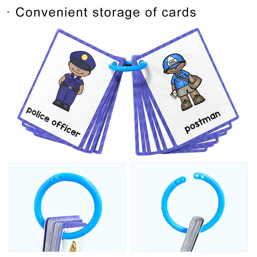 Kids Montessori English Words Learning Card Pocket Flashcards Early Educational Toys Classroom Supplies Teaching Aids