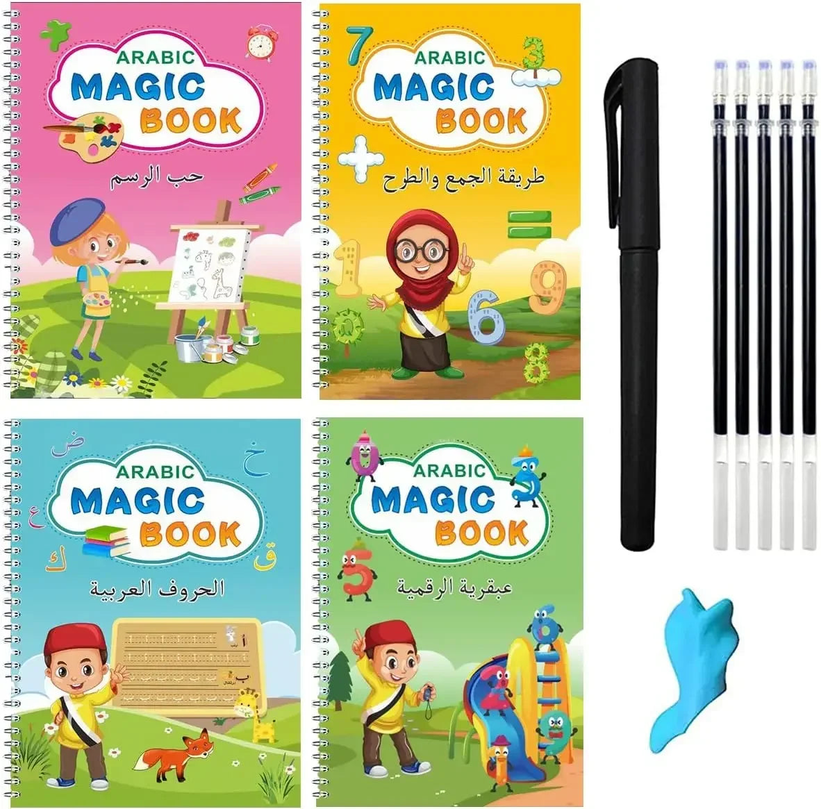4pcs Portuguese Magic Practice Copybook Pen Preschools Kids Calligraphy Notebook Children Reusable Writing Book Age 3-8