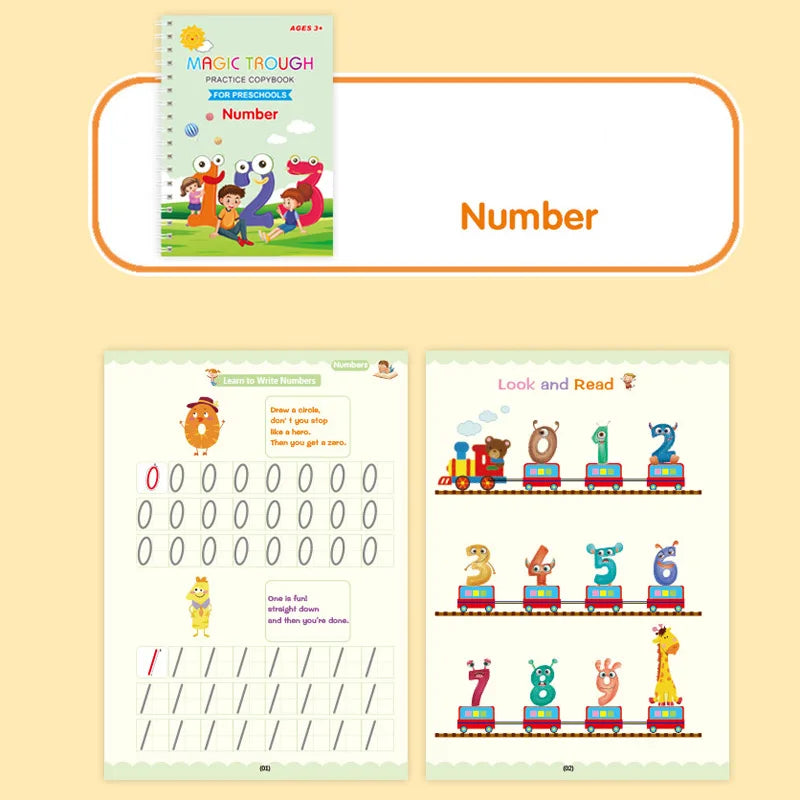 5 Books/set Children's Reusable Exercise Book Magic Calligraphy Number Letterspainting Multiplication and Division Exercise Math
