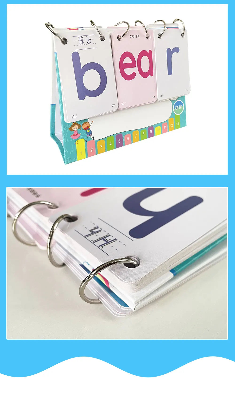 English Phonics Flashcards with 3 Syllable Flips Spelling Flip Cards Kids Educational Learning Toys CVC Sight Words 107 Cards - LearnPlay Labs