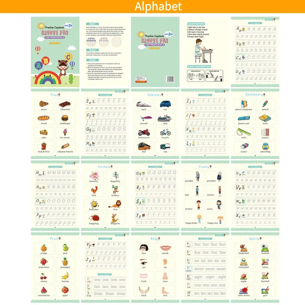 4 Practice Copy Books Children's Toy Writing Reusable Free Wiping English French Arabic Verison Option Writing Magic Copybooks