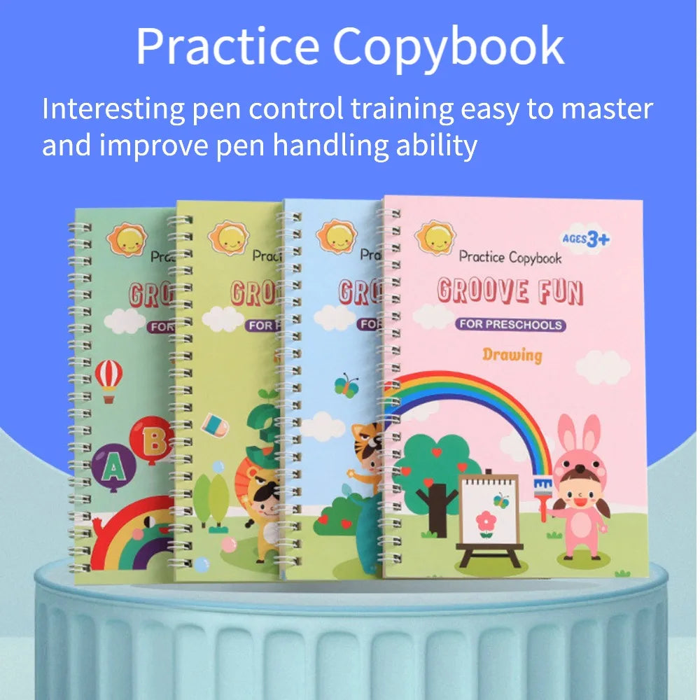 4 Practice Copy Books Children's Toy Writing Reusable Free Wiping English French Arabic Verison Option Writing Magic Copybooks