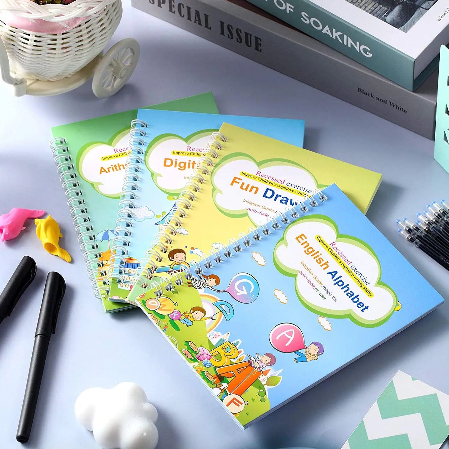 4 Books Reusable Copybook For Calligraphy Learn Alphabet Painting English Math Children Handwriting Practice Books Baby Toys