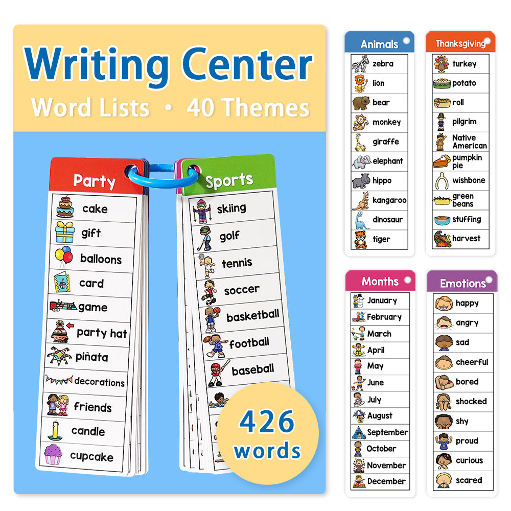 40 Themes Writing Center Word Lists Cards Sight Words Vocabulary Building Kids Montessori Learning Flash Cards Teaching Aids - LearnPlay Labs