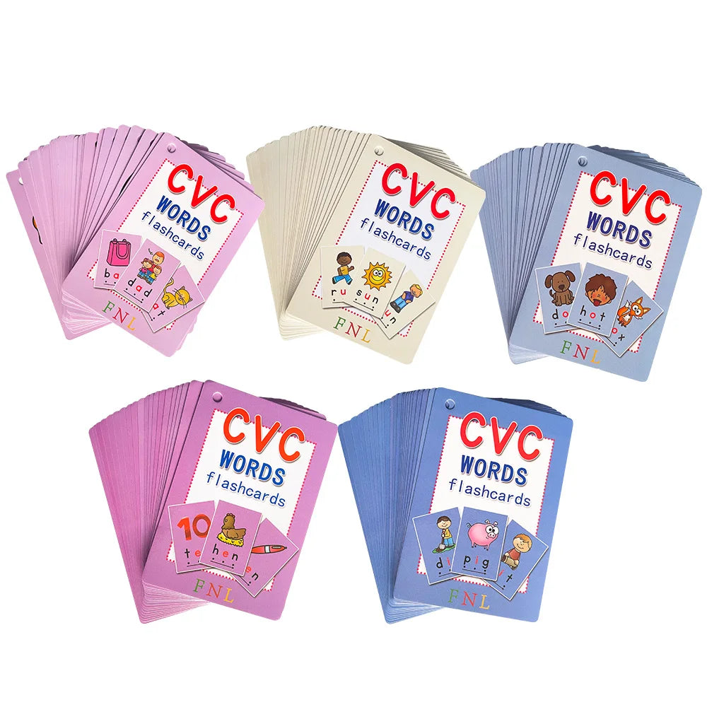 CVC Words Phonics Flashcards Montessori Learning English Sight Words Educational Poster Flash Cards for Kids Cognitive Games - LearnPlay Labs