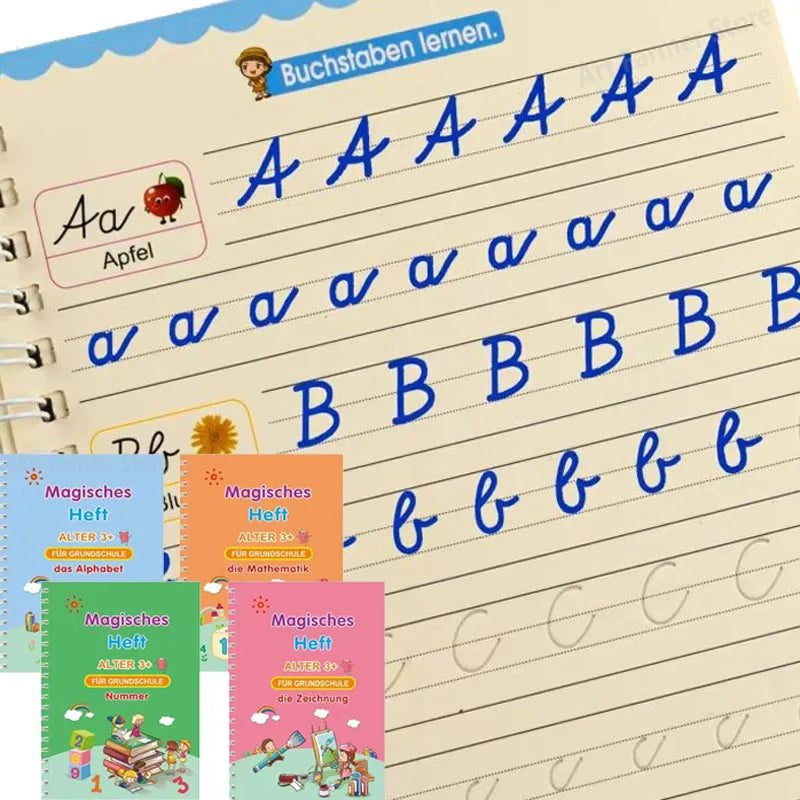 Reusable Learning Alphabet 3D Calligraphy Copybook Math German Book Drawing Numbers Education for Kids Practice Toy Gifts