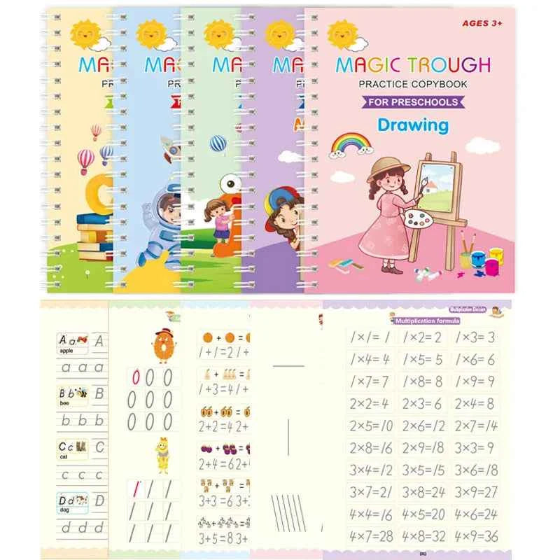 5 Books/set Children's Reusable Exercise Book Magic Calligraphy Number Letterspainting Multiplication and Division Exercise Math