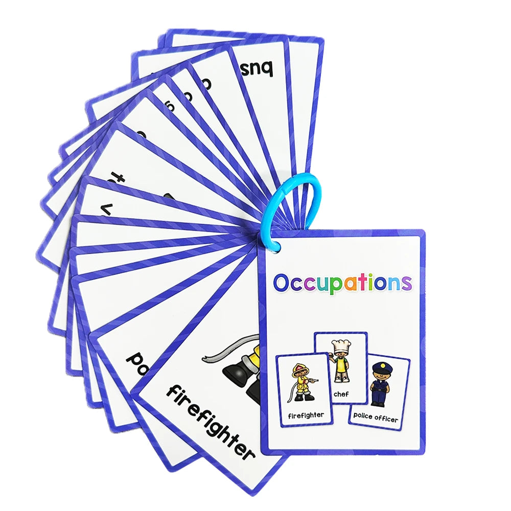 Kids Montessori English Words Learning Card Pocket Flashcards Early Educational Toys Classroom Supplies Teaching Aids