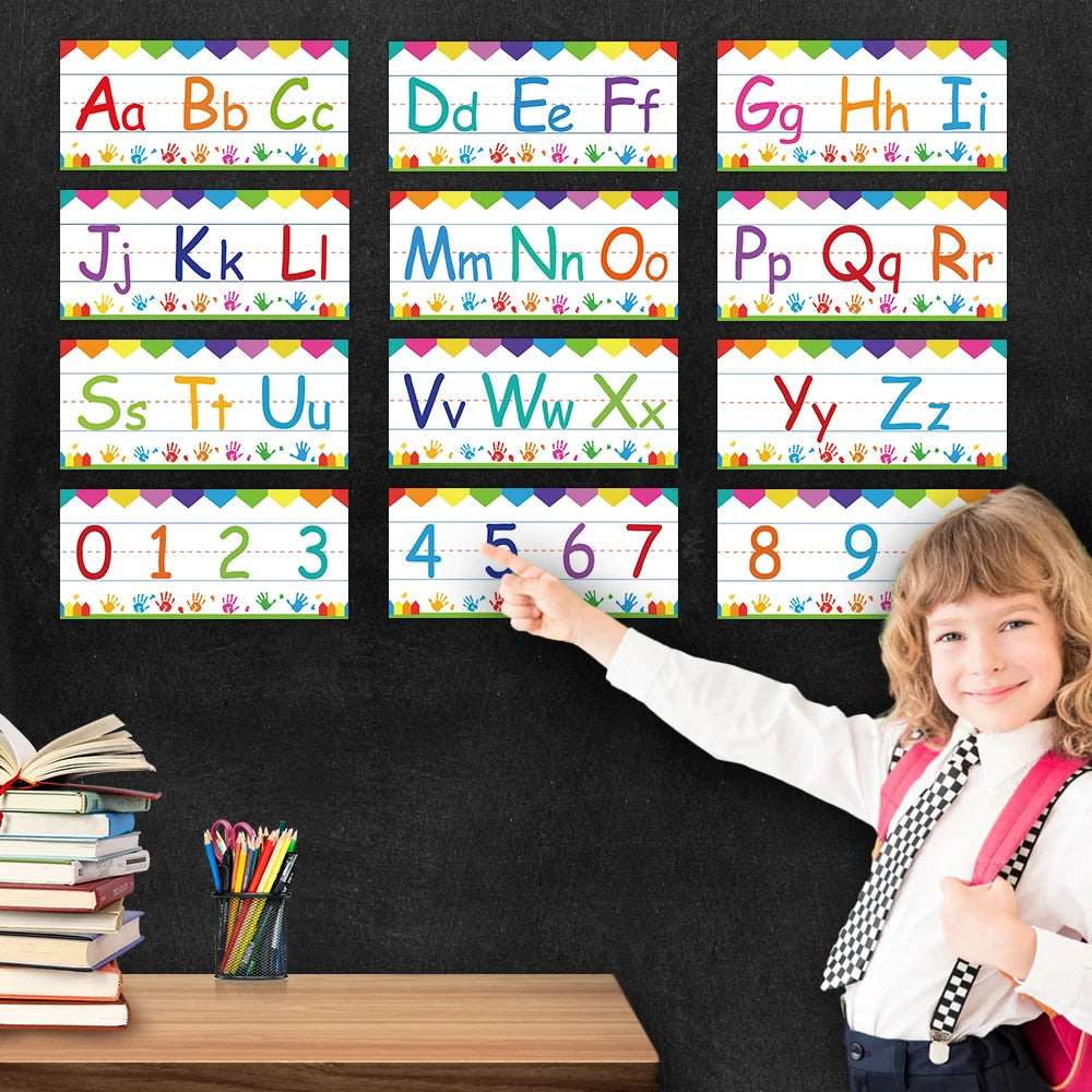 Letter & Number Learning Flash Cards Kindergarten Bulletin Board Strips Set Classroom Decorations Learning Poster Teaching Aids - LearnPlay Labs