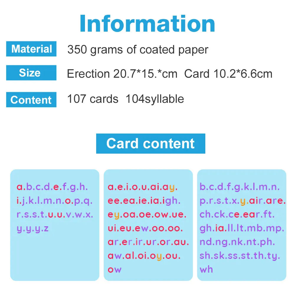English Phonics Flashcards with 3 Syllable Flips Spelling Flip Cards Kids Educational Learning Toys CVC Sight Words 107 Cards - LearnPlay Labs