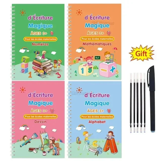 4pcs Portuguese Magic Practice Copybook Pen Preschools Kids Calligraphy Notebook Children Reusable Writing Book Age 3-8
