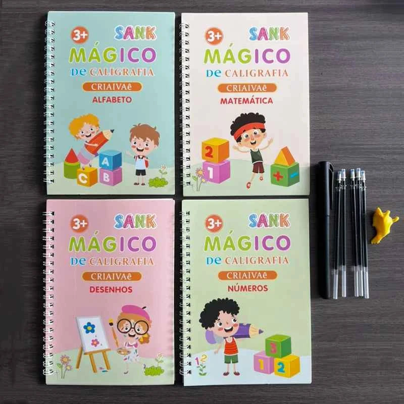 4pcs Magic Practice Copybook Pen Preschools Kids Calligraphy Portuguese Verison Free Wiping Children Reusable Writing Book