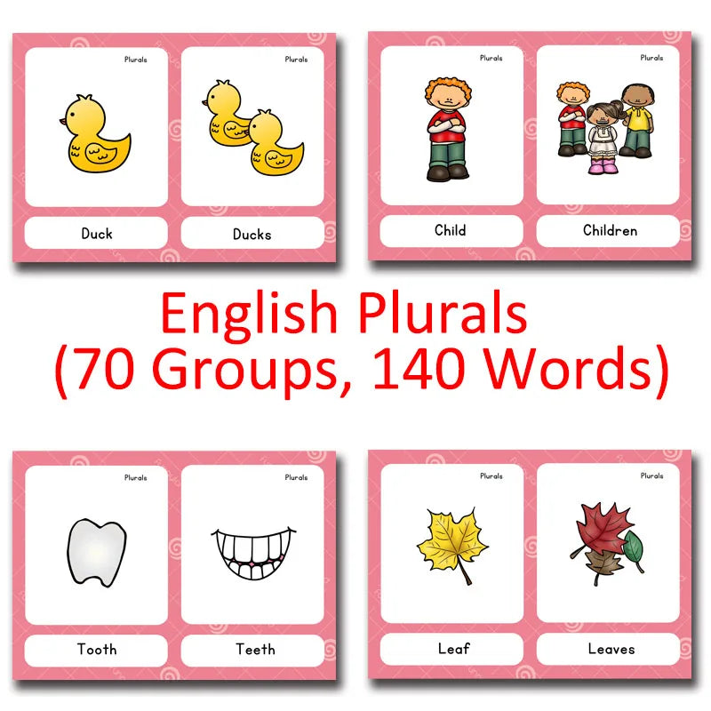 70 Groups Noun English Plurals Kids Montessori English Word Pocket FlashCards Game Learning Educational Toys For Children Games - LearnPlay Labs