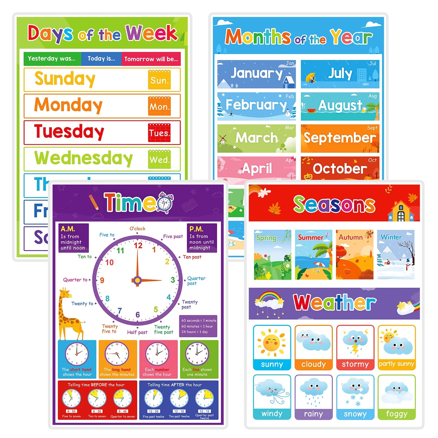 English Learning Poster Set Words Flashcards Educational Toys for Preschool Kids Classroom Decoration Teaching Aids Toys Gifts - LearnPlay Labs