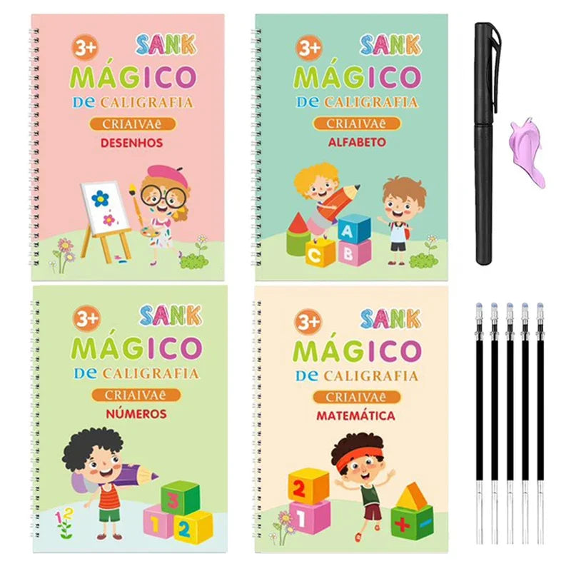 4pcs Portuguese Magic Practice Copybook Pen Preschools Kids Calligraphy Notebook Children Reusable Writing Book Age 3-8