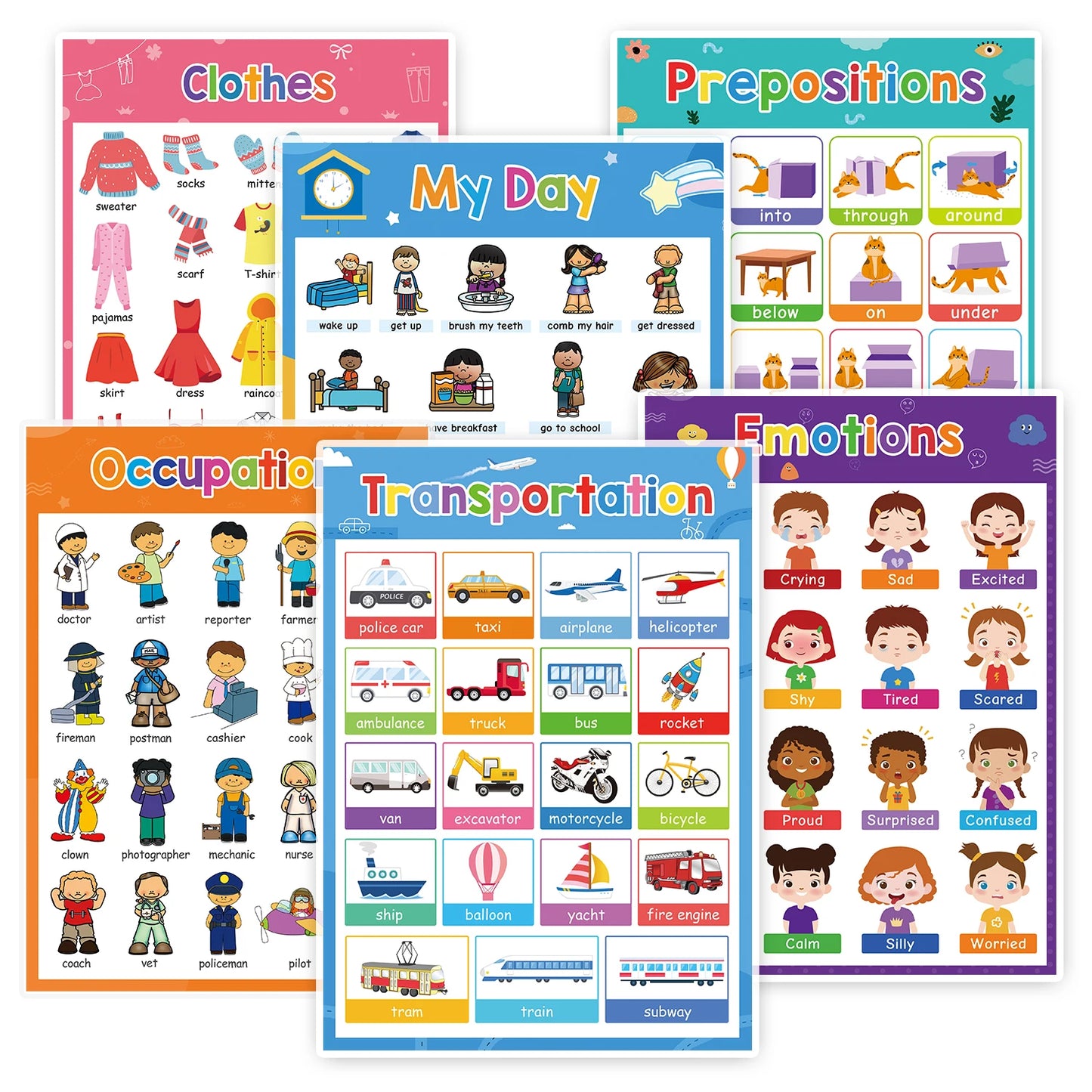 English Learning Poster Set Words Flashcards Educational Toys for Preschool Kids Classroom Decoration Teaching Aids Toys Gifts - LearnPlay Labs