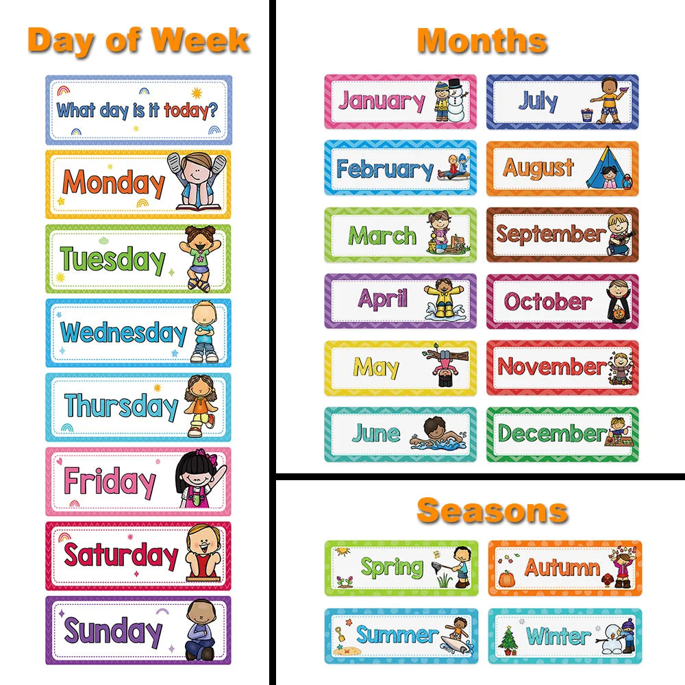 Monthly Headliners Set 12 Months of The Year Day of the Week Headers Monthly Seasonal Week Headers English Words Learning Cards - LearnPlay Labs