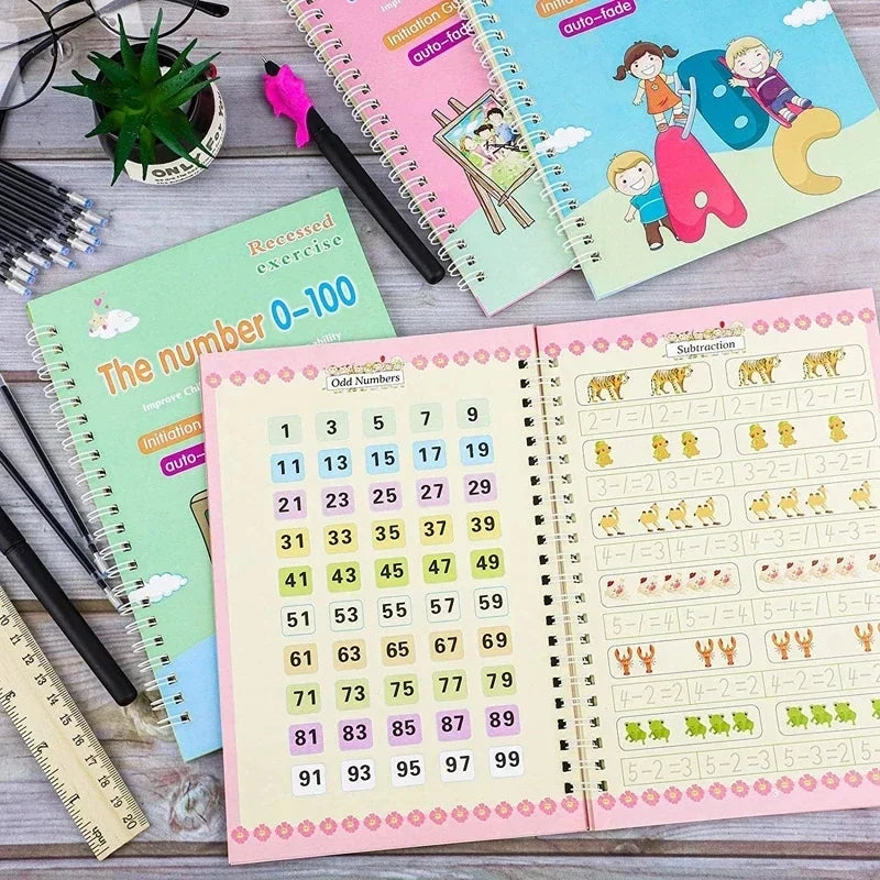 Reusable Learning Alphabet 3D Calligraphy Copybook Math German Book Drawing Numbers Education for Kids Practice Toy Gifts