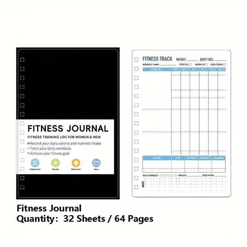 Fitness Journal Notebook Daily Exercise and Nutrition Plans 32 Sheets Spiral Notebooks Writing Pads Office School Supplies