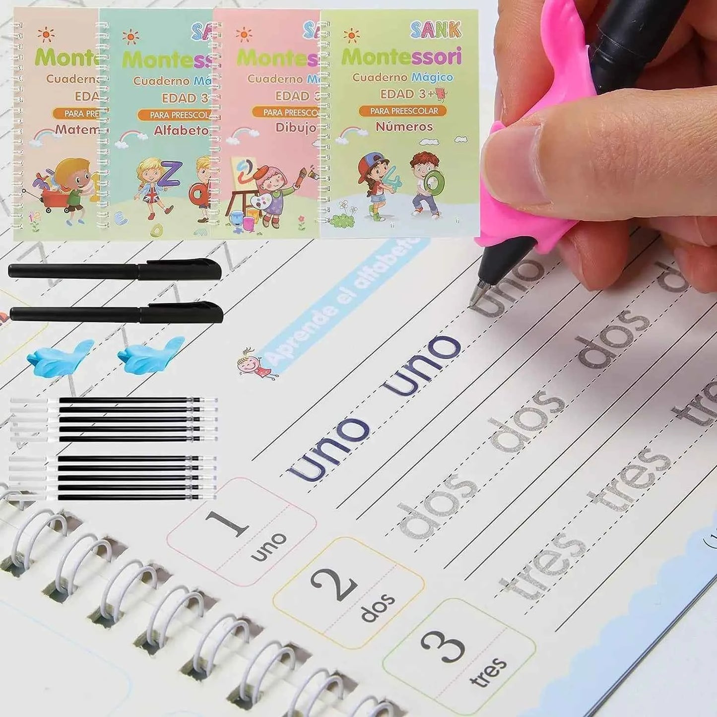 4 Books Montessori Magic Writing Book in Spanish Copybook Drawing Notebook Kids Learning Children Chinese Painting