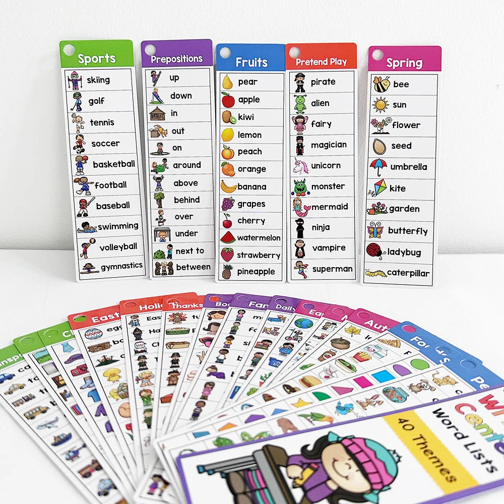 40 Themes Writing Center Word Lists Cards Sight Words Vocabulary Building Kids Montessori Learning Flash Cards Teaching Aids - LearnPlay Labs