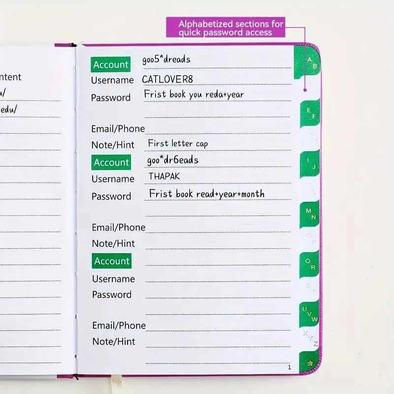 Password Book With Alphabetical Tabs - Internet Address & Password Keeper Logbook For Password Organization Notebook Diary Pads