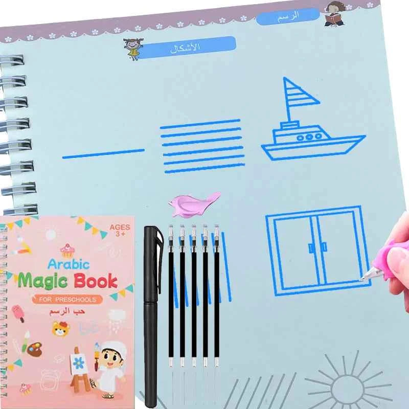Easy Write 3D Arabic Calligraphy Book Reusable Handwriting Groove Magic Practice Copybook With Pen Writing Exercise Book Student