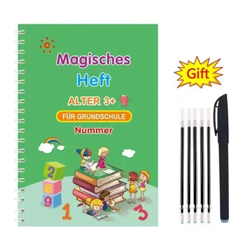 Reusable Learning Alphabet 3D Calligraphy Copybook Math German Book Drawing Numbers Education for Kids Practice Toy Gifts