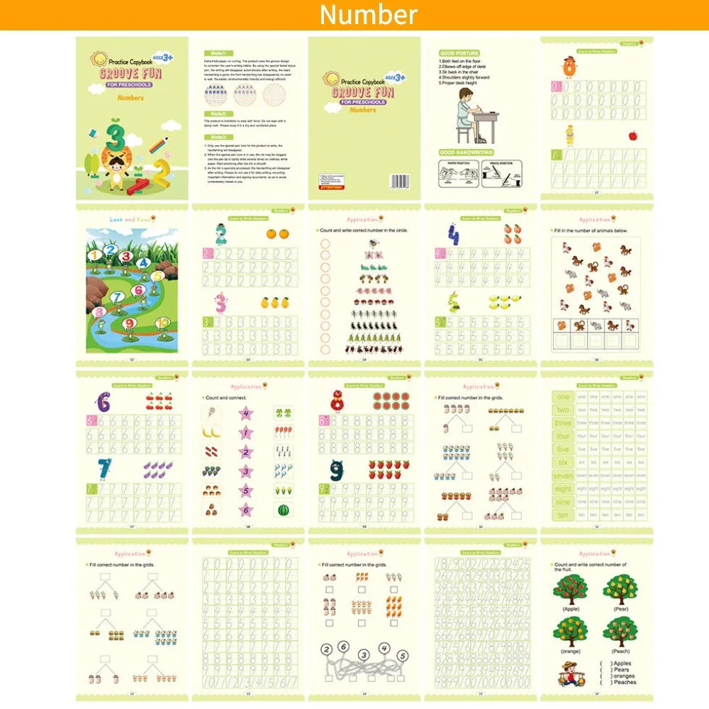 4 Practice Copy Books Children's Toy Writing Reusable Free Wiping English French Arabic Verison Option Writing Magic Copybooks