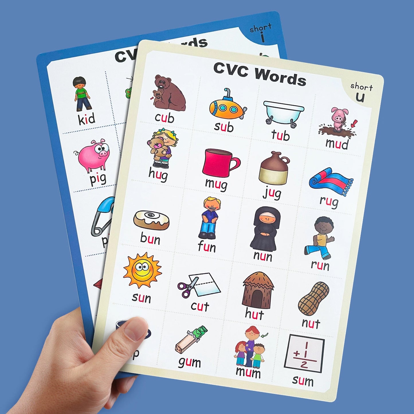 CVC Words Phonics Flashcards Montessori Learning English Sight Words Educational Poster Flash Cards for Kids Cognitive Games - LearnPlay Labs