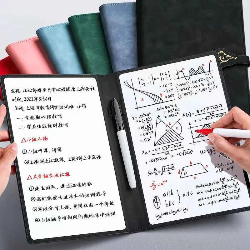Portable A5 Whiteboard Notebook Erasing Business Whiteboard Notepad Reusable Leather Writing Board Office Accessories