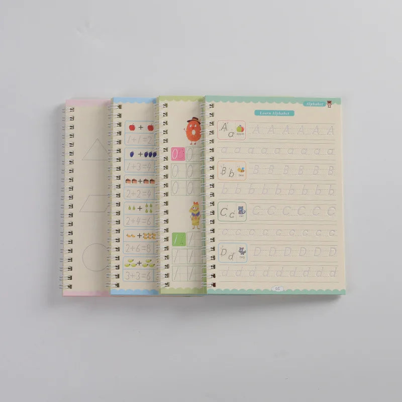 4 Practice Copy Books Children's Toy Writing Reusable Free Wiping English French Arabic Verison Option Writing Magic Copybooks