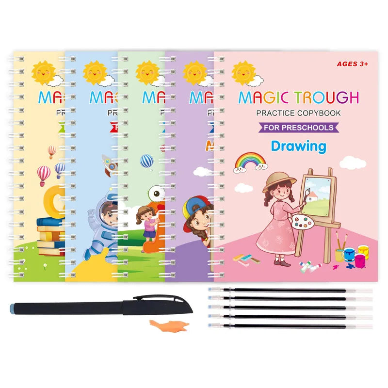 5 Books/set Children's Reusable Exercise Book Magic Calligraphy Number Letterspainting Multiplication and Division Exercise Math