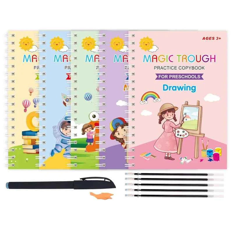 5 Books/set Children's Reusable Exercise Book Magic Calligraphy Number Letterspainting Multiplication and Division Exercise Math
