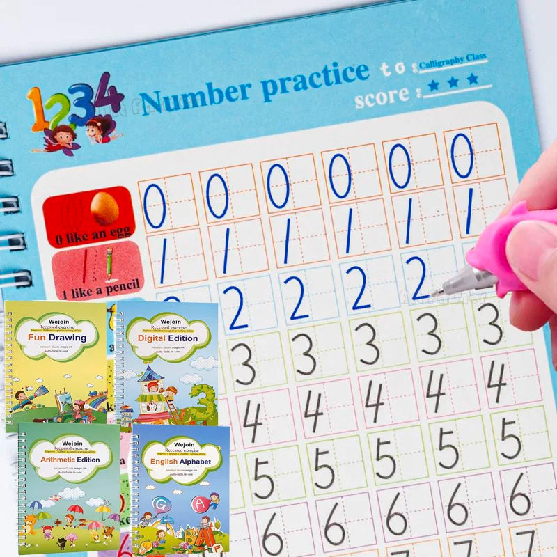 4 Books Reusable Copybook For Calligraphy Learn Alphabet Painting English Math Children Handwriting Practice Books Baby Toys