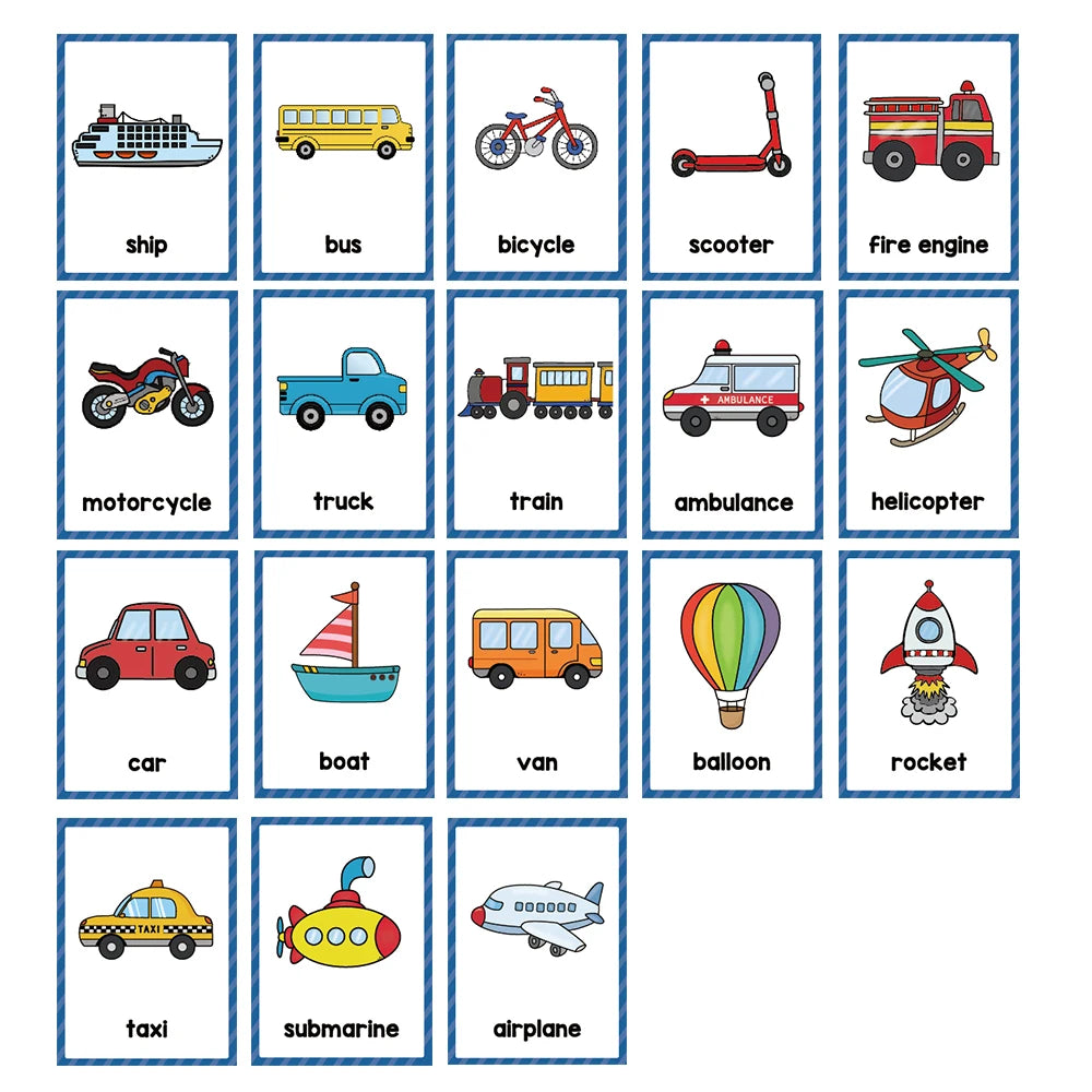 Kids Montessori English Words Learning Card Pocket Flashcards Early Educational Toys Classroom Supplies Teaching Aids